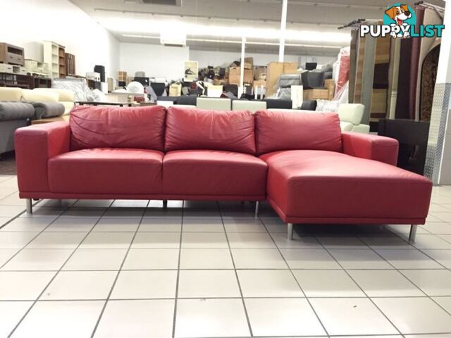 100% LEATHER - 2.5 SEATER + CHAISE (RED)