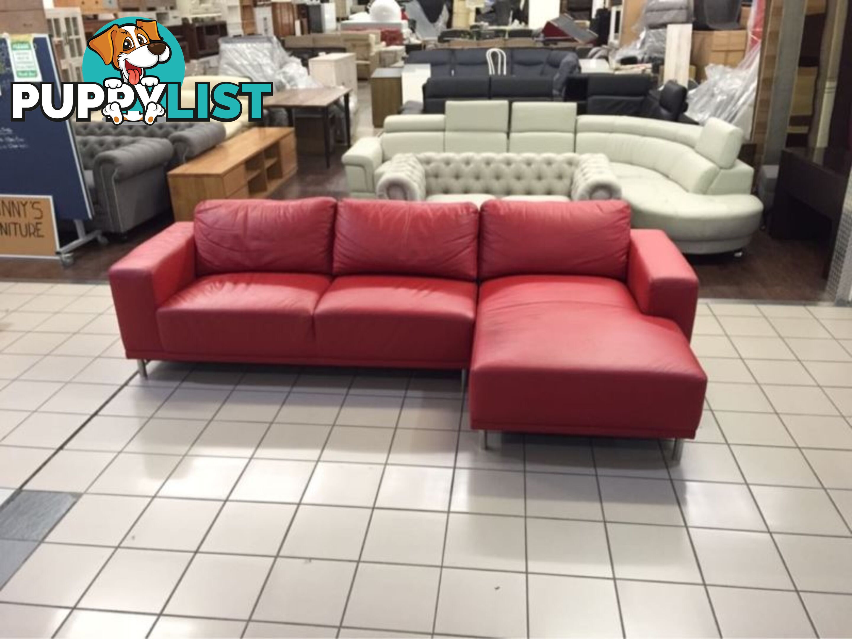 100% LEATHER - 2.5 SEATER + CHAISE (RED)