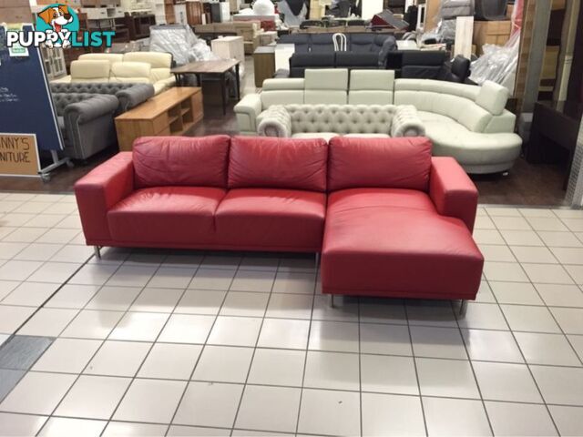 100% LEATHER - 2.5 SEATER + CHAISE (RED)