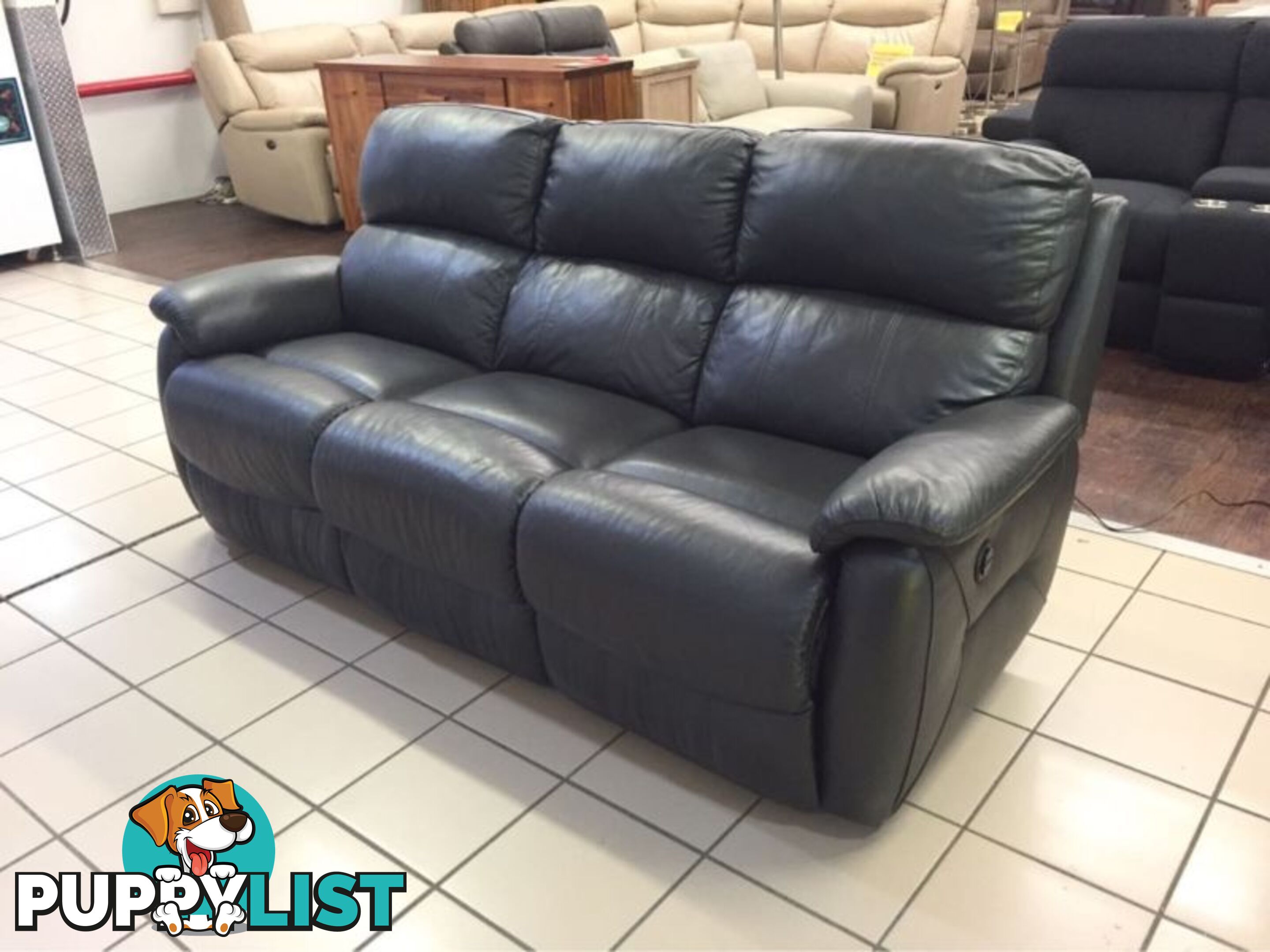 100% LEATHER 3 SEATER ELECTRIC RECLINER GUNMETAL GREY