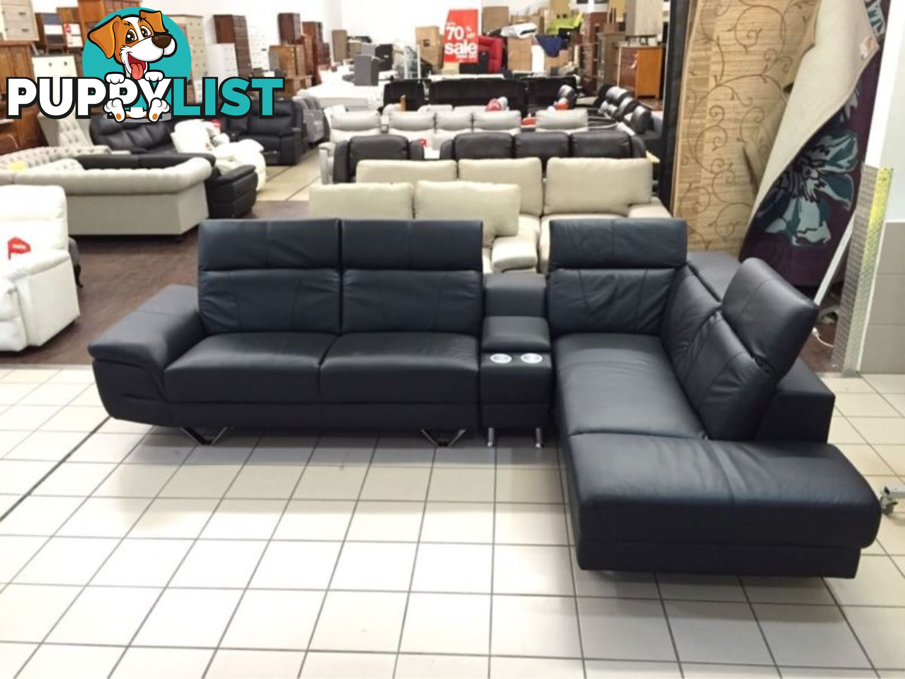 100% LEATHER - NEO CORNER LOUNGE W/ADJUSTABLE HEADRESTS