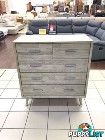 CLEARANCE - SEATTLE TALLBOY 5 DRAWERS - ACACIA LIGHT GREY