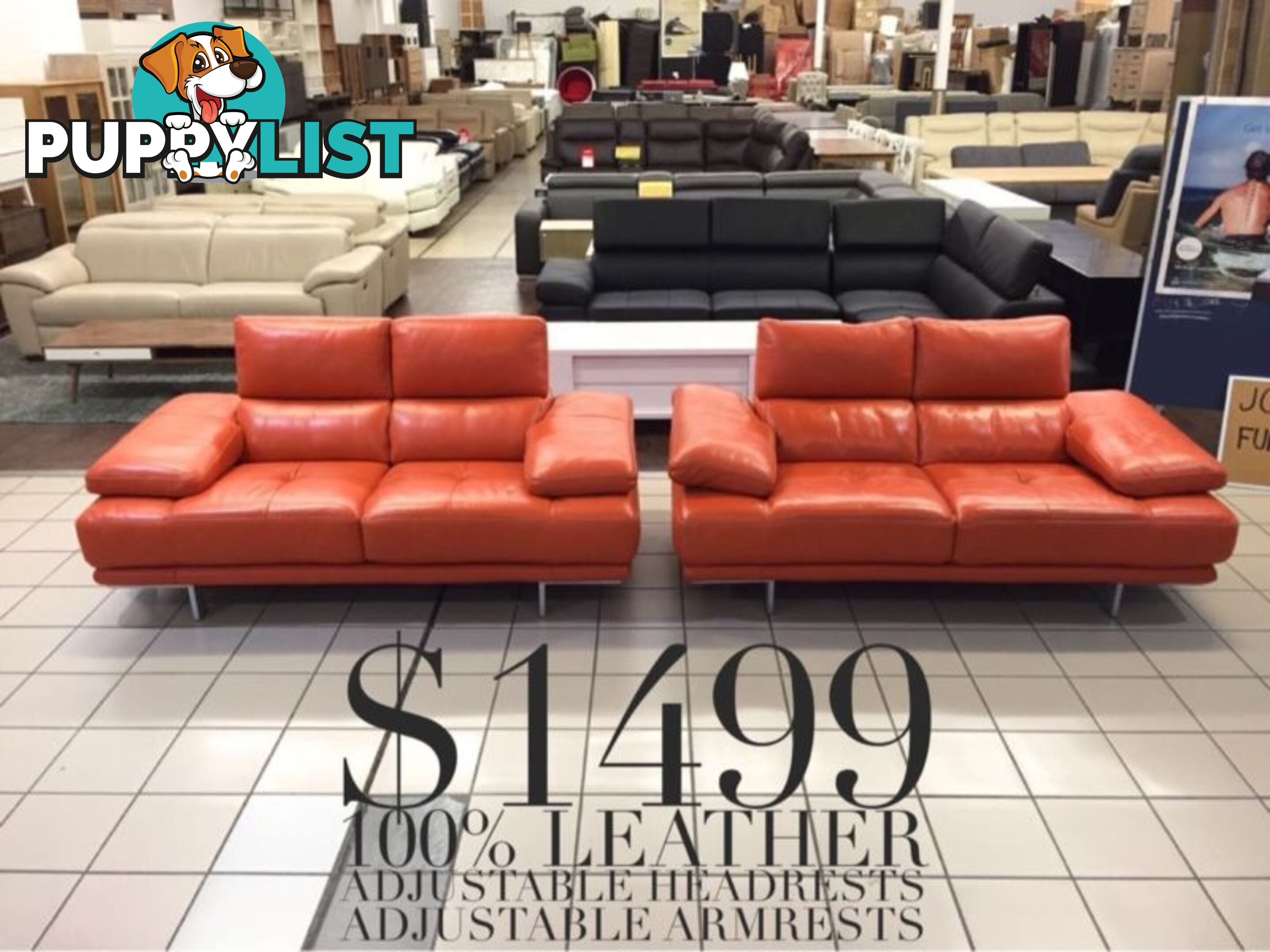 100% LEATHER LOUNGES - FACTORY SECOND, EX DISPLAY...