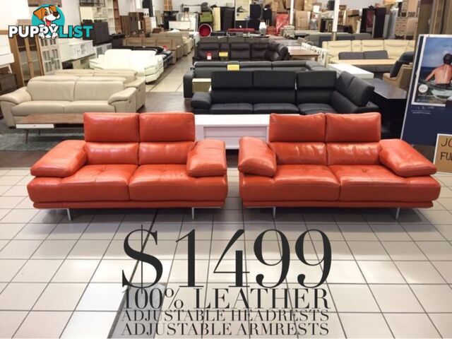 100% LEATHER LOUNGES - FACTORY SECOND, EX DISPLAY...