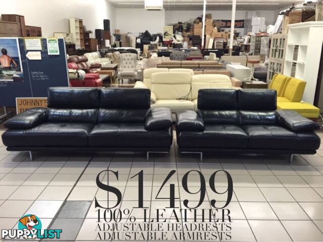 100% LEATHER LOUNGES - FACTORY SECOND, EX DISPLAY...