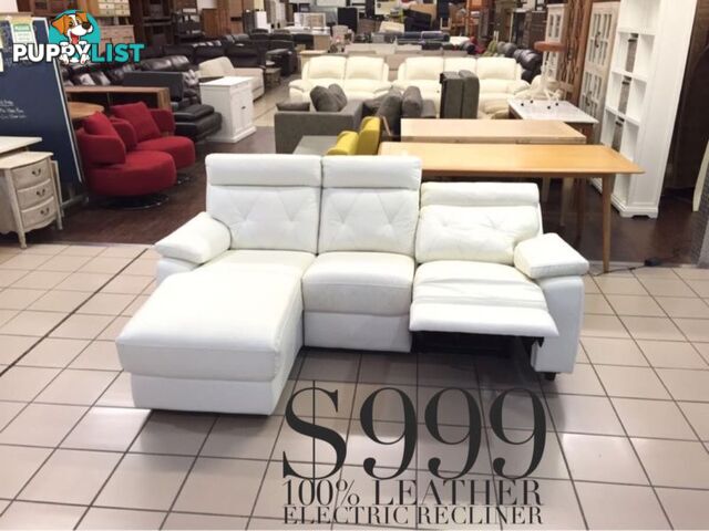 100% LEATHER LOUNGES - FACTORY SECOND, EX DISPLAY...