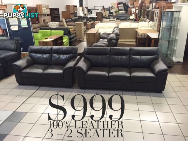 100% LEATHER LOUNGES - FACTORY SECOND, EX DISPLAY...