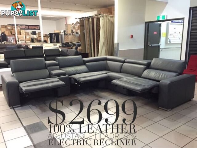 100% LEATHER LOUNGES - FACTORY SECOND, EX DISPLAY...