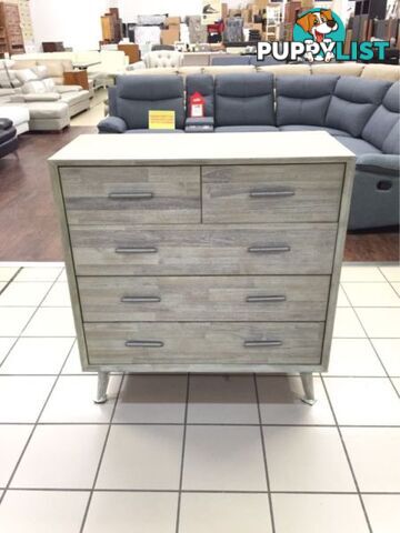 CLEARANCE - SEATTLE TALLBOY 5 DRAWERS - ACACIA LIGHT GREY