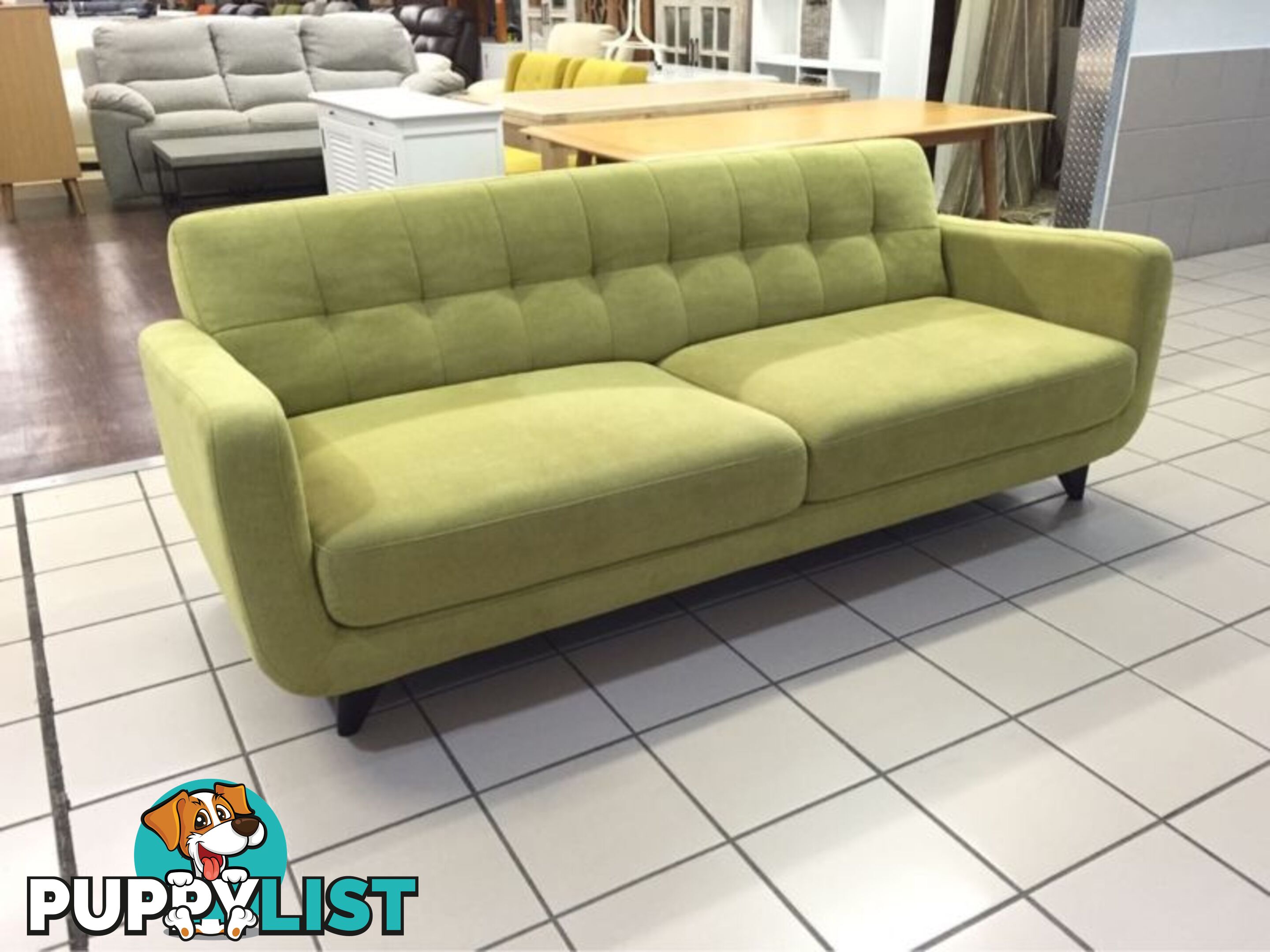 CLEARANCE 3 SEATER FABRIC SOFA (GREEN)