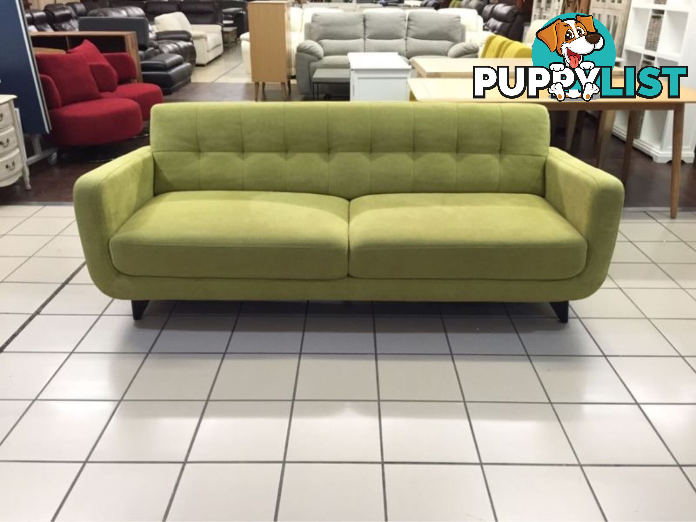 CLEARANCE 3 SEATER FABRIC SOFA (GREEN)