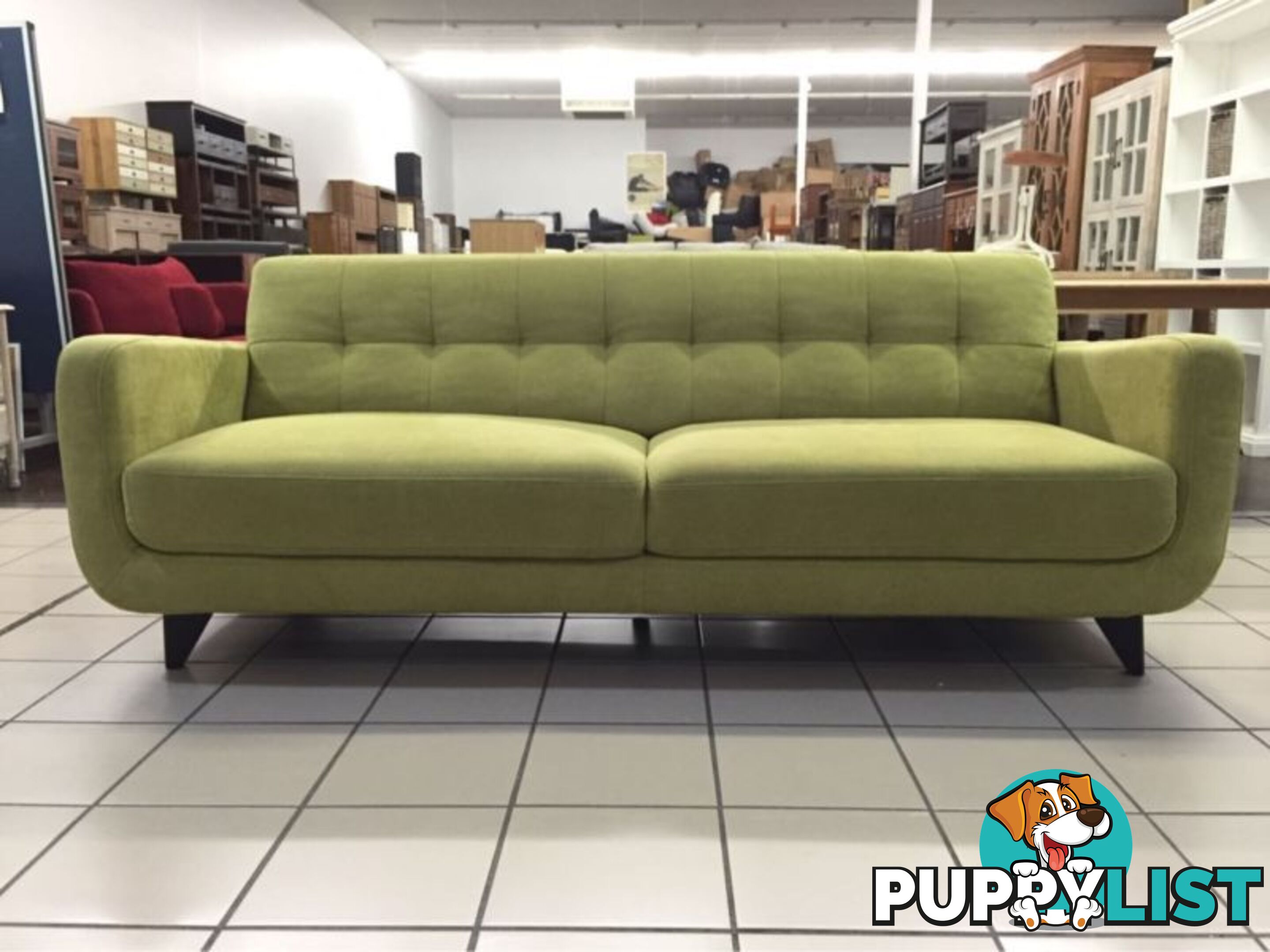 CLEARANCE 3 SEATER FABRIC SOFA (GREEN)