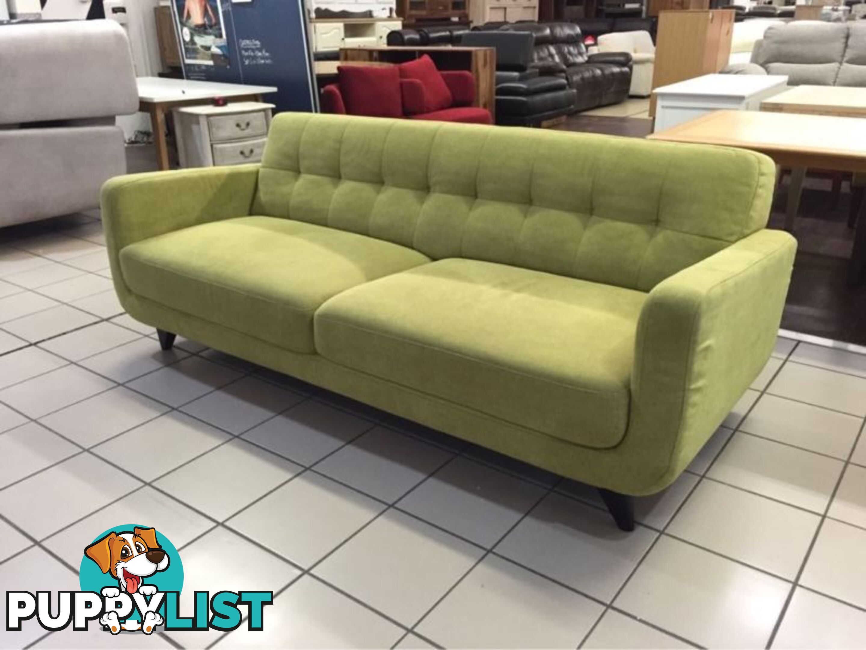 CLEARANCE 3 SEATER FABRIC SOFA (GREEN)