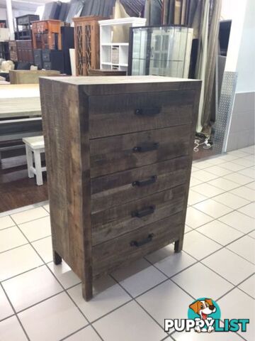 BRAND NEW - 5 DRAWER TALLBOY RECYCLED TIMBER