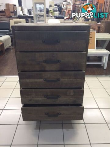 BRAND NEW - 5 DRAWER TALLBOY RECYCLED TIMBER