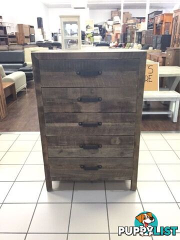 BRAND NEW - 5 DRAWER TALLBOY RECYCLED TIMBER