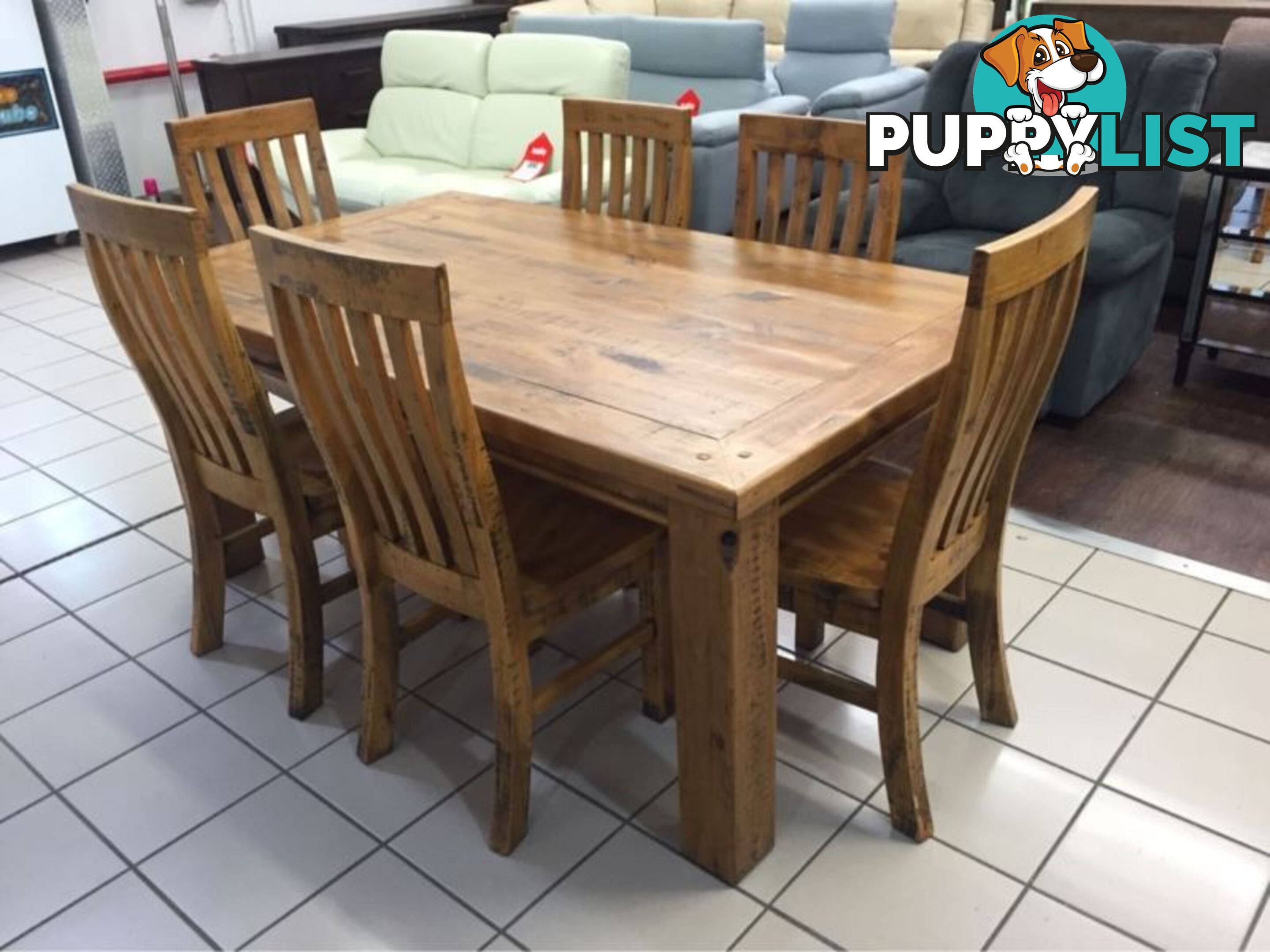 BRAND NEW - WOOLSHED DINING SET (7 PIECES) - SOLID TIMBER