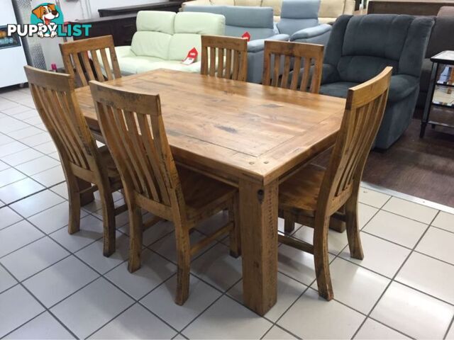 BRAND NEW - WOOLSHED DINING SET (7 PIECES) - SOLID TIMBER