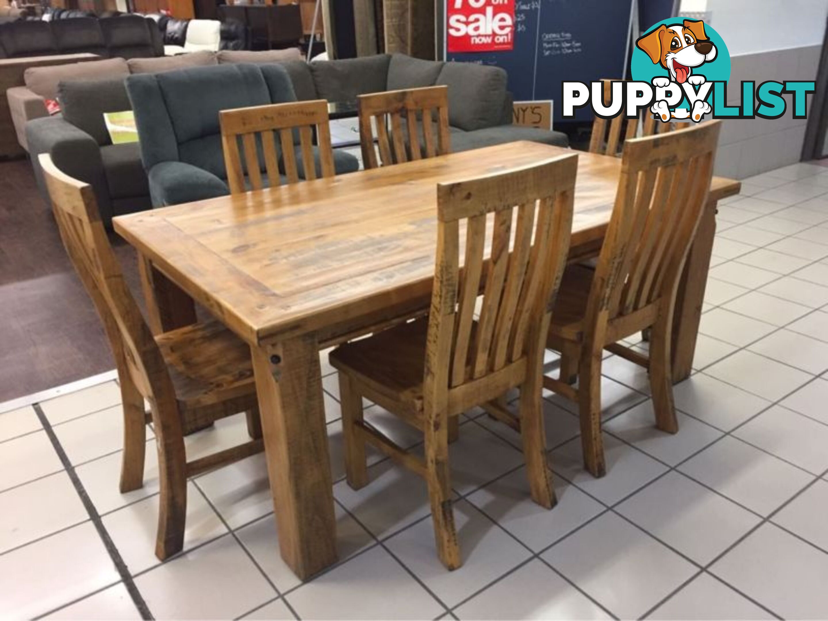 BRAND NEW - WOOLSHED DINING SET (7 PIECES) - SOLID TIMBER