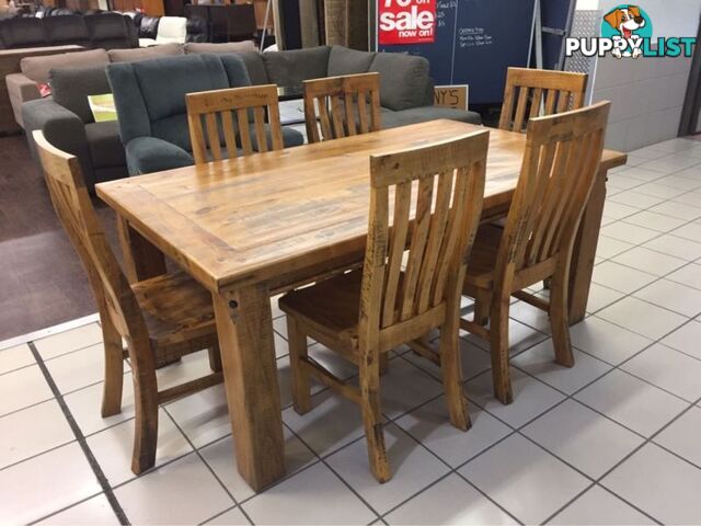 BRAND NEW - WOOLSHED DINING SET (7 PIECES) - SOLID TIMBER