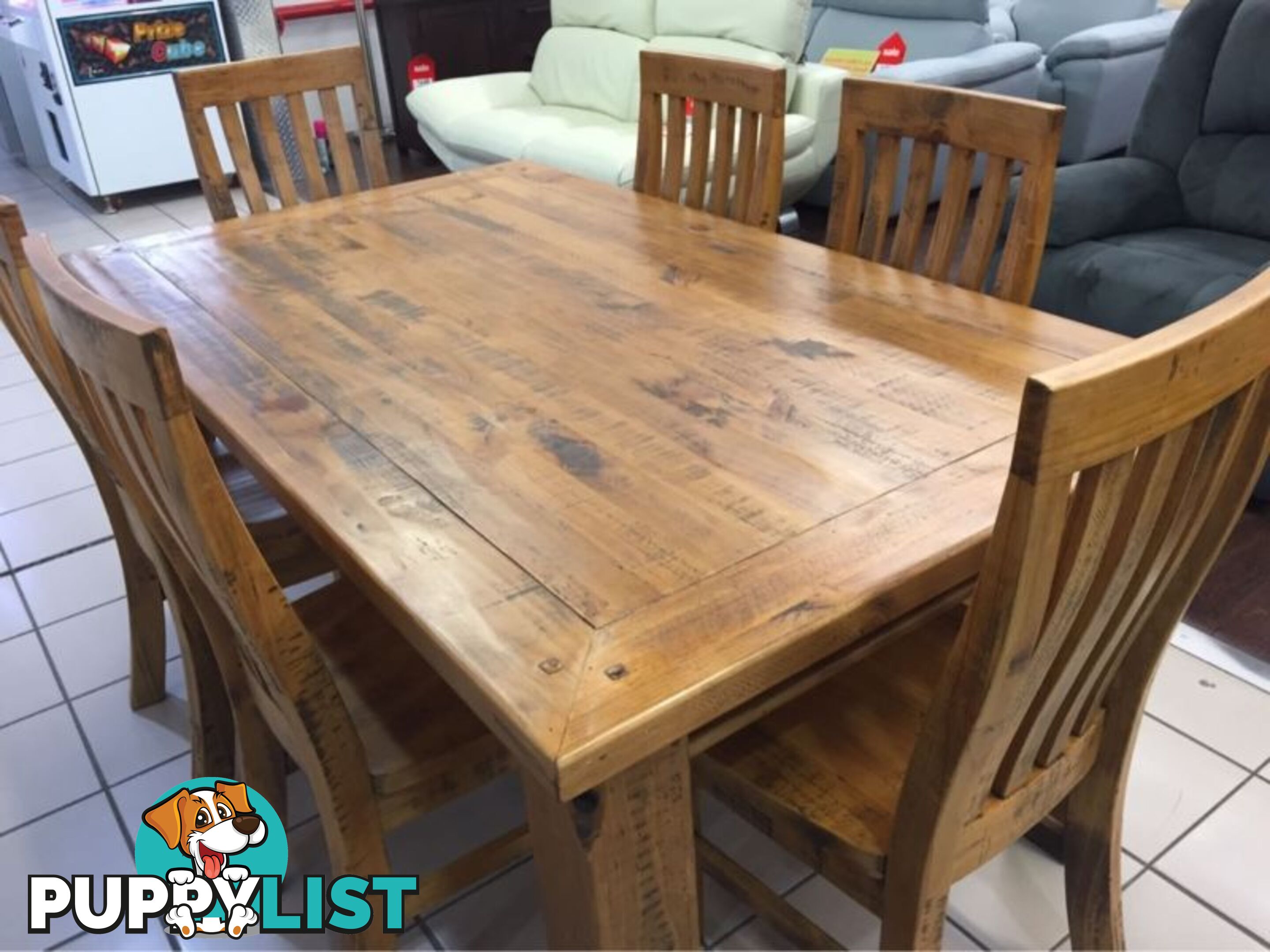 BRAND NEW - WOOLSHED DINING SET (7 PIECES) - SOLID TIMBER