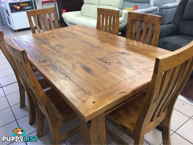 BRAND NEW - WOOLSHED DINING SET (7 PIECES) - SOLID TIMBER