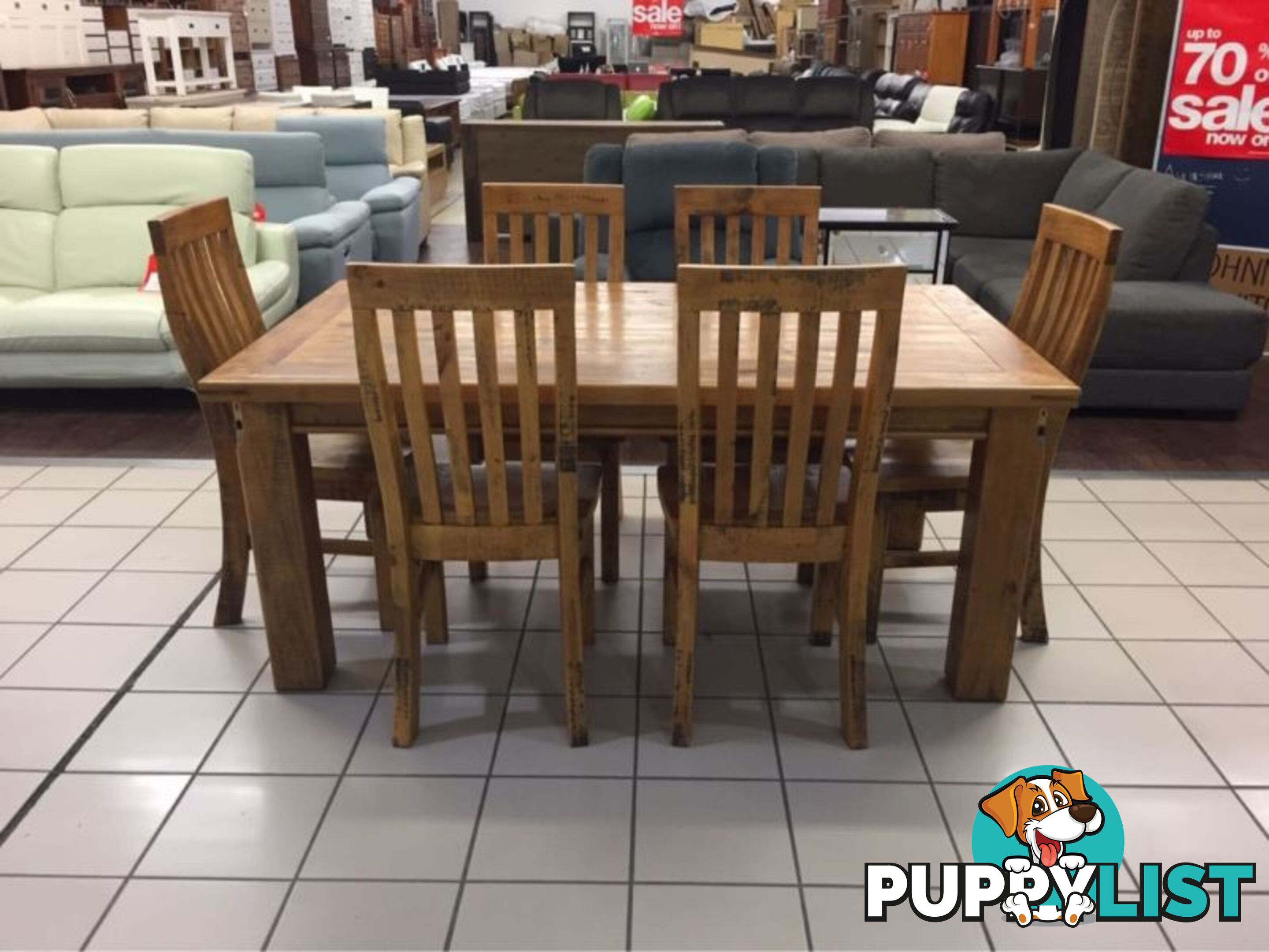 BRAND NEW - WOOLSHED DINING SET (7 PIECES) - SOLID TIMBER