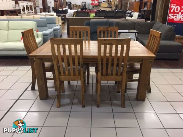 BRAND NEW - WOOLSHED DINING SET (7 PIECES) - SOLID TIMBER