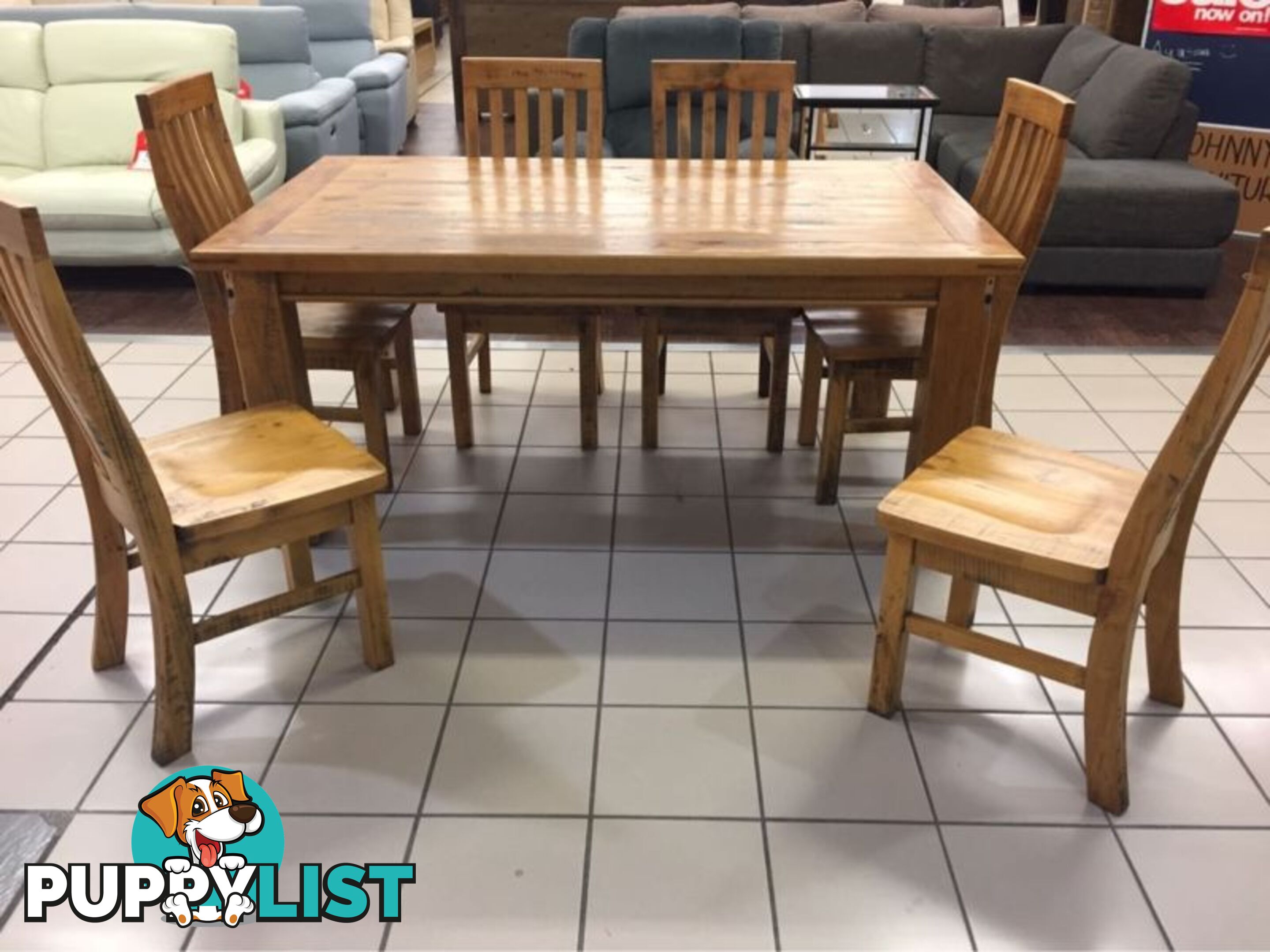 BRAND NEW - WOOLSHED DINING SET (7 PIECES) - SOLID TIMBER