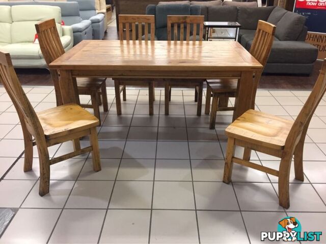 BRAND NEW - WOOLSHED DINING SET (7 PIECES) - SOLID TIMBER