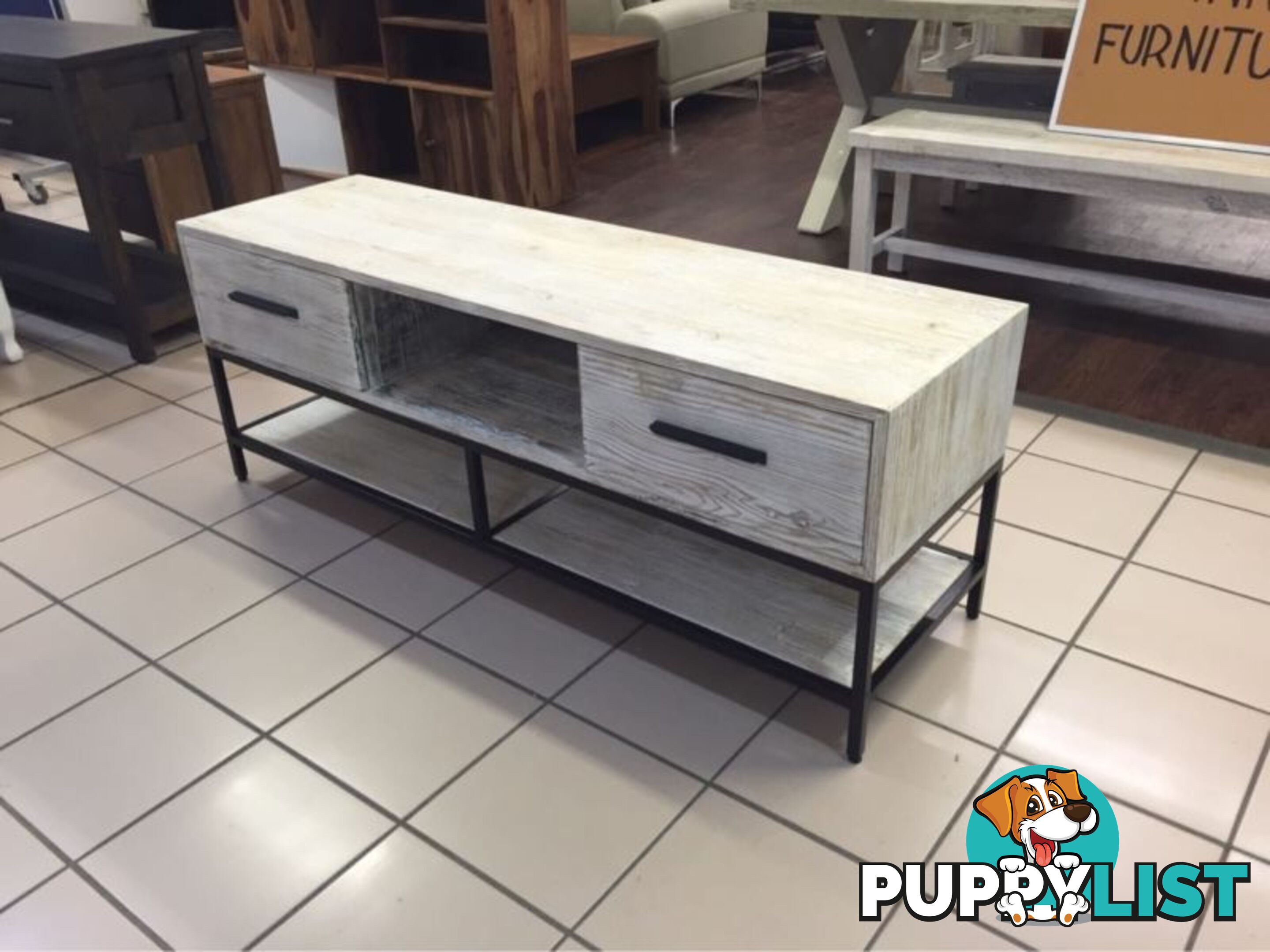 BRAND NEW - 2 DRAWER TV CABINET OLD ELM (WHITE)