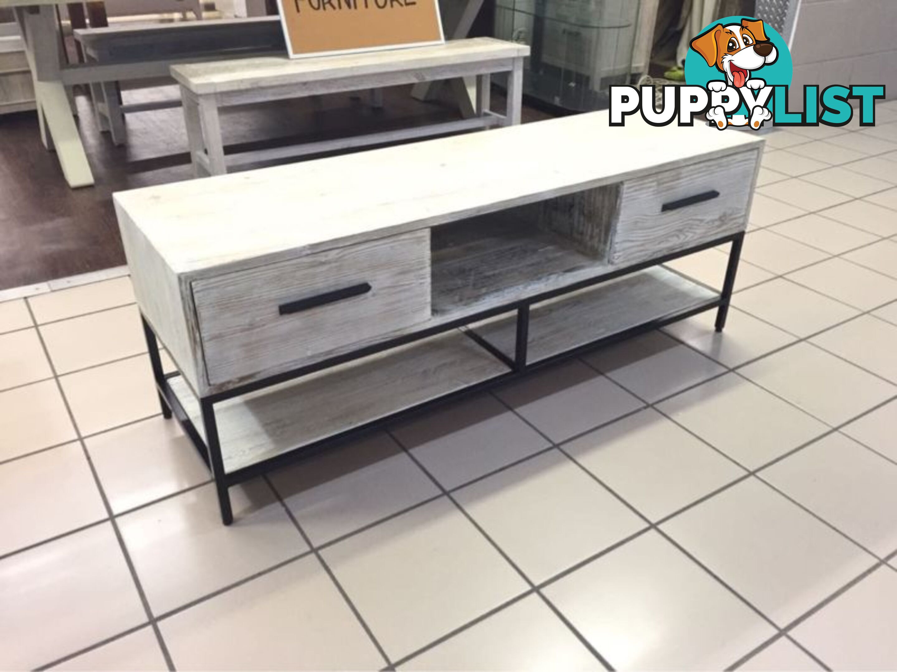 BRAND NEW - 2 DRAWER TV CABINET OLD ELM (WHITE)