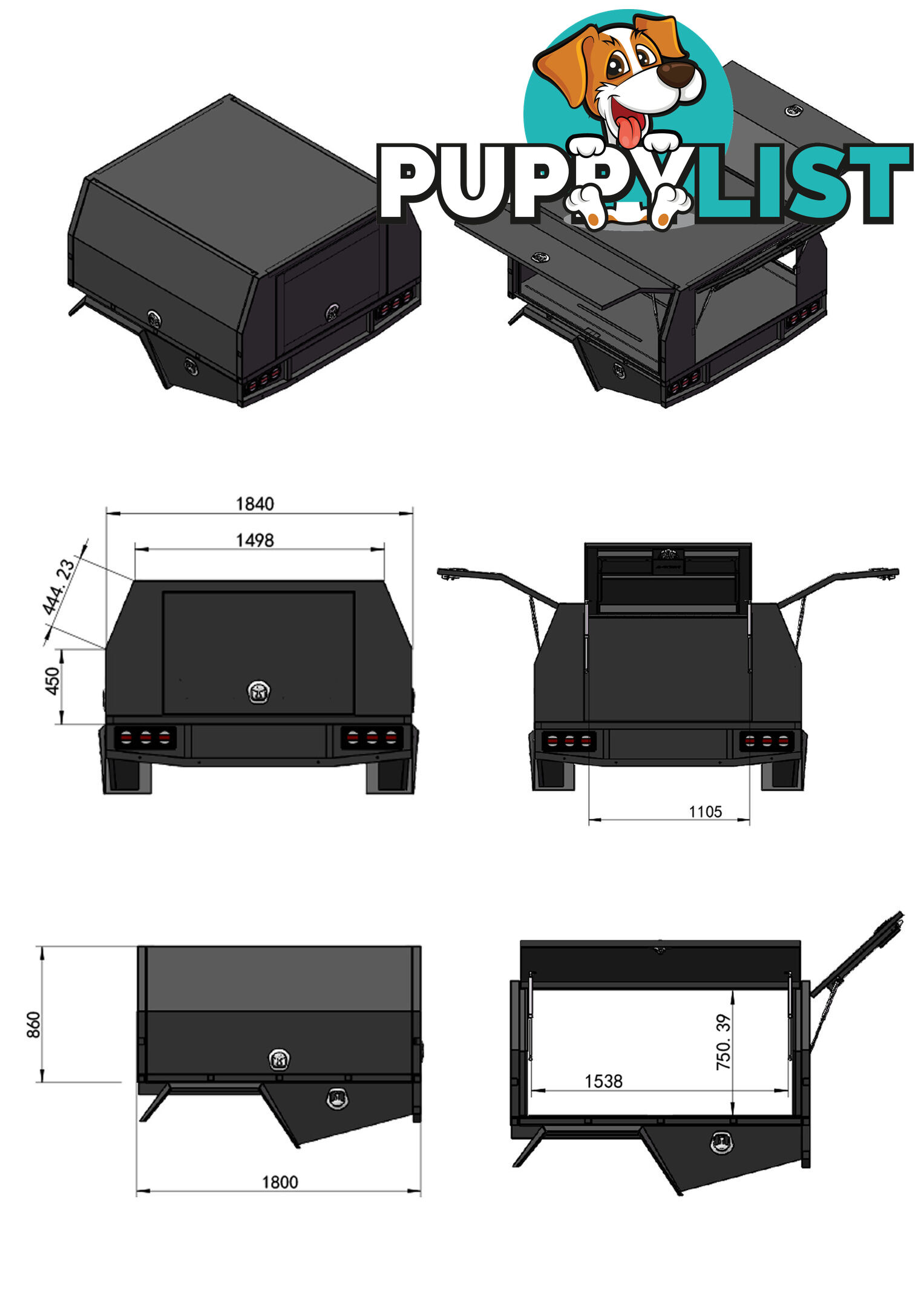 S3 1800MM UNISTRUT FLOOR SERVICE BODY FLAT ALLOY WITH 2 DOOR â BLACK