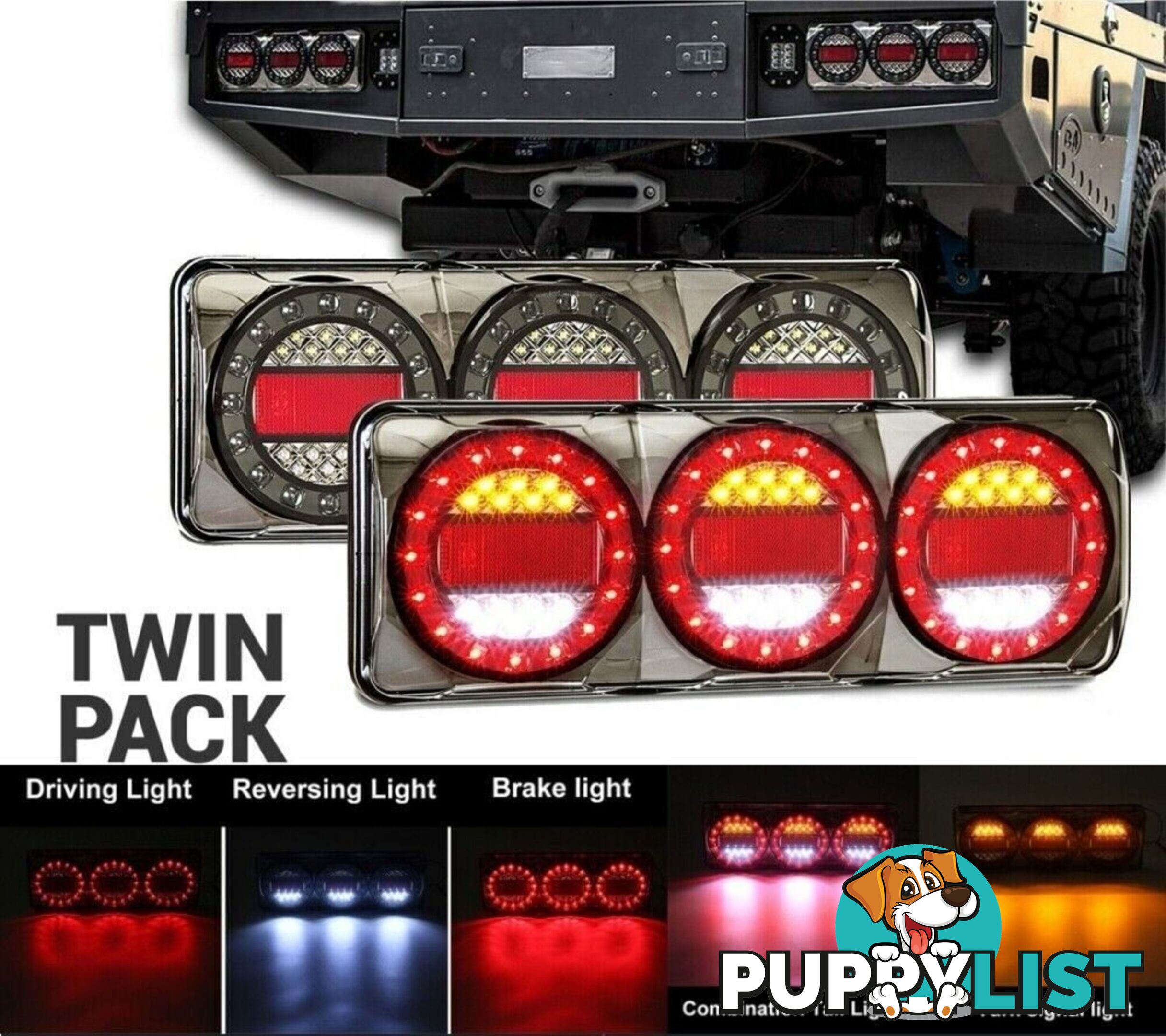 PAIR 90 LED TAIL LIGHTS 3 LED COMBINATION STOP TAIL INDICATOR REVERSE TRUCK UTE