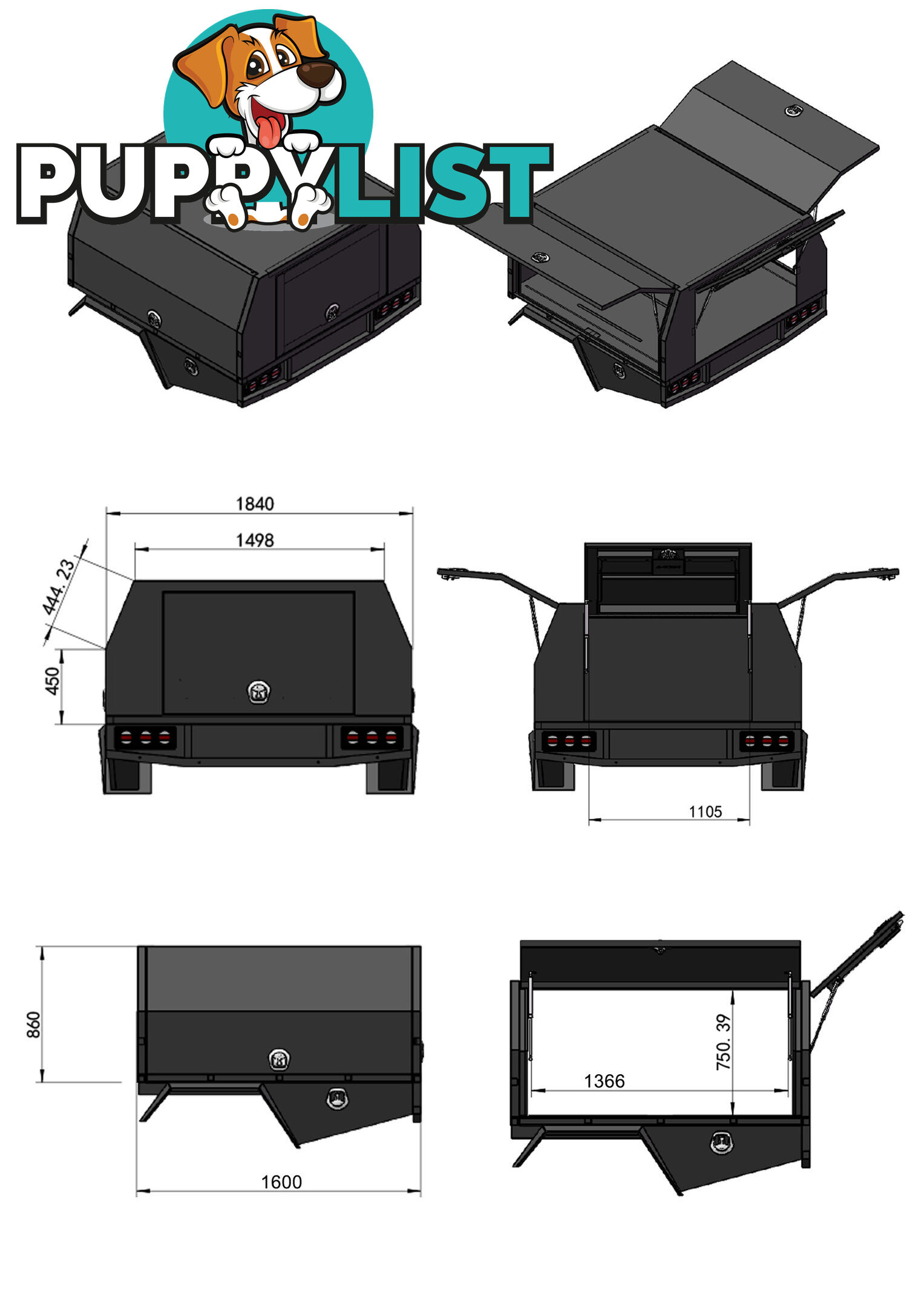 S1 1650MM SERVICE BODY FLAT ALLOY WITH 3 DOOR â BLACK