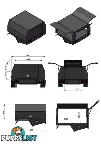 S1 1650MM SERVICE BODY FLAT ALLOY WITH 3 DOOR â BLACK