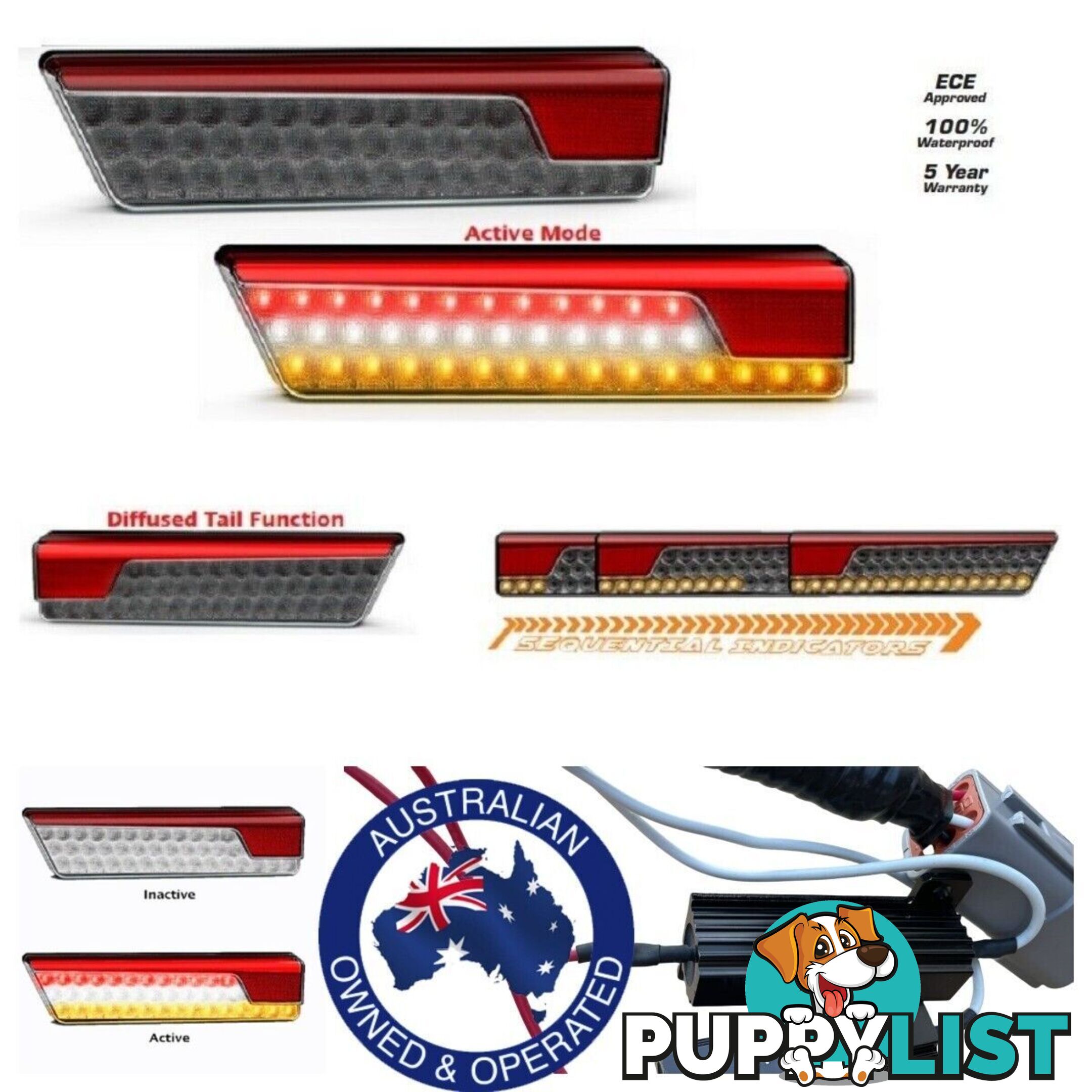 PAIR LED TAIL LIGHTS 3 LED COMBINATION STOP TAIL INDICATOR REVERSE TRUCK UTE