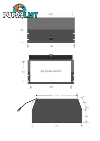 T1/X1 1650MM CANOPY BLACK AND 1800MM TRAY RAW ALLOY