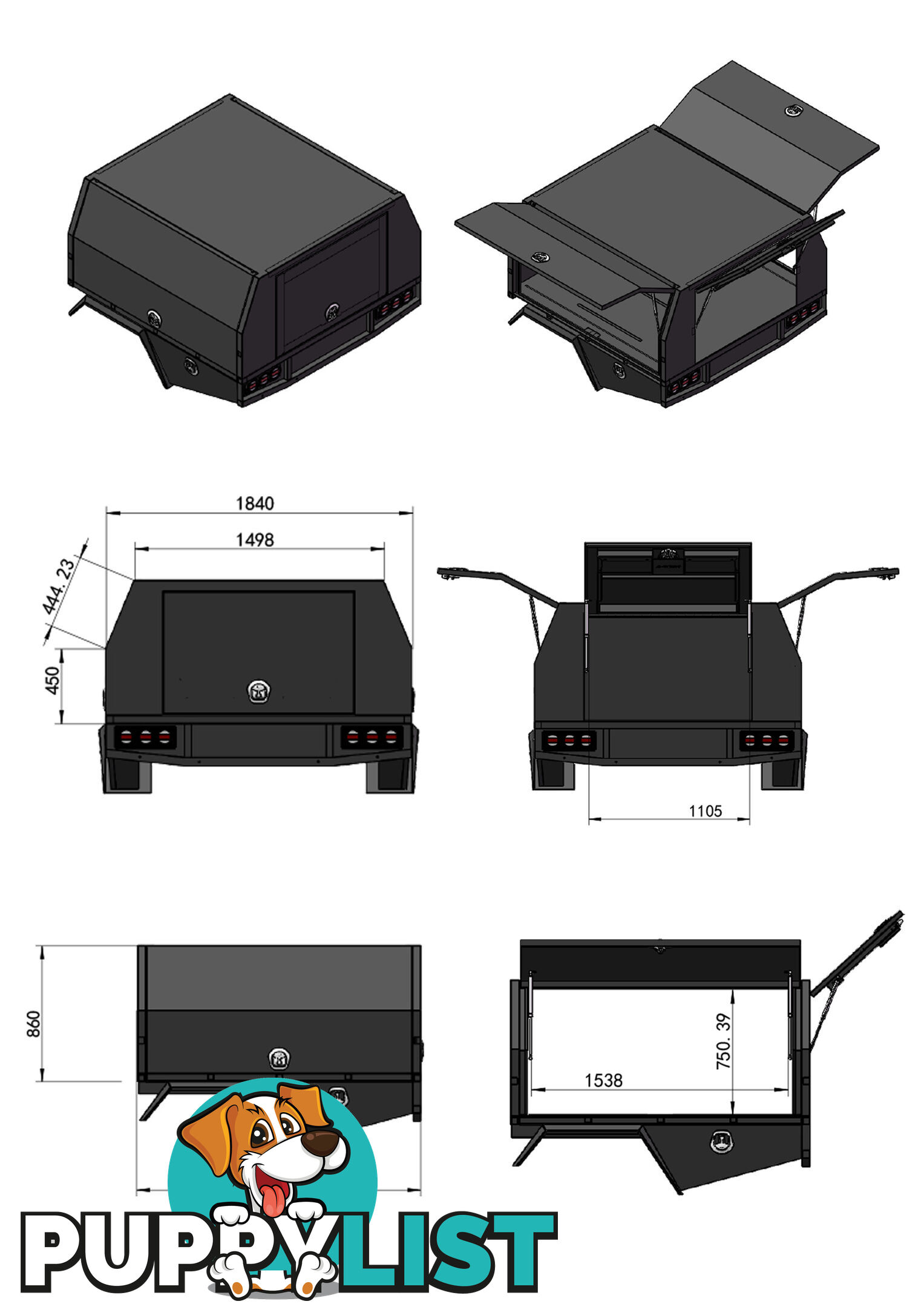 S1 1800MM SERVICE BODY FLAT ALLOY WITH 3 DOOR â BLACK