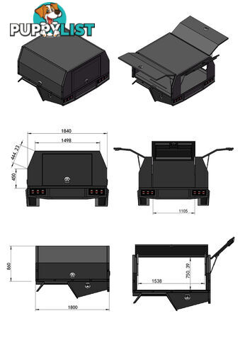 S1 1800MM SERVICE BODY FLAT ALLOY WITH 3 DOOR â BLACK