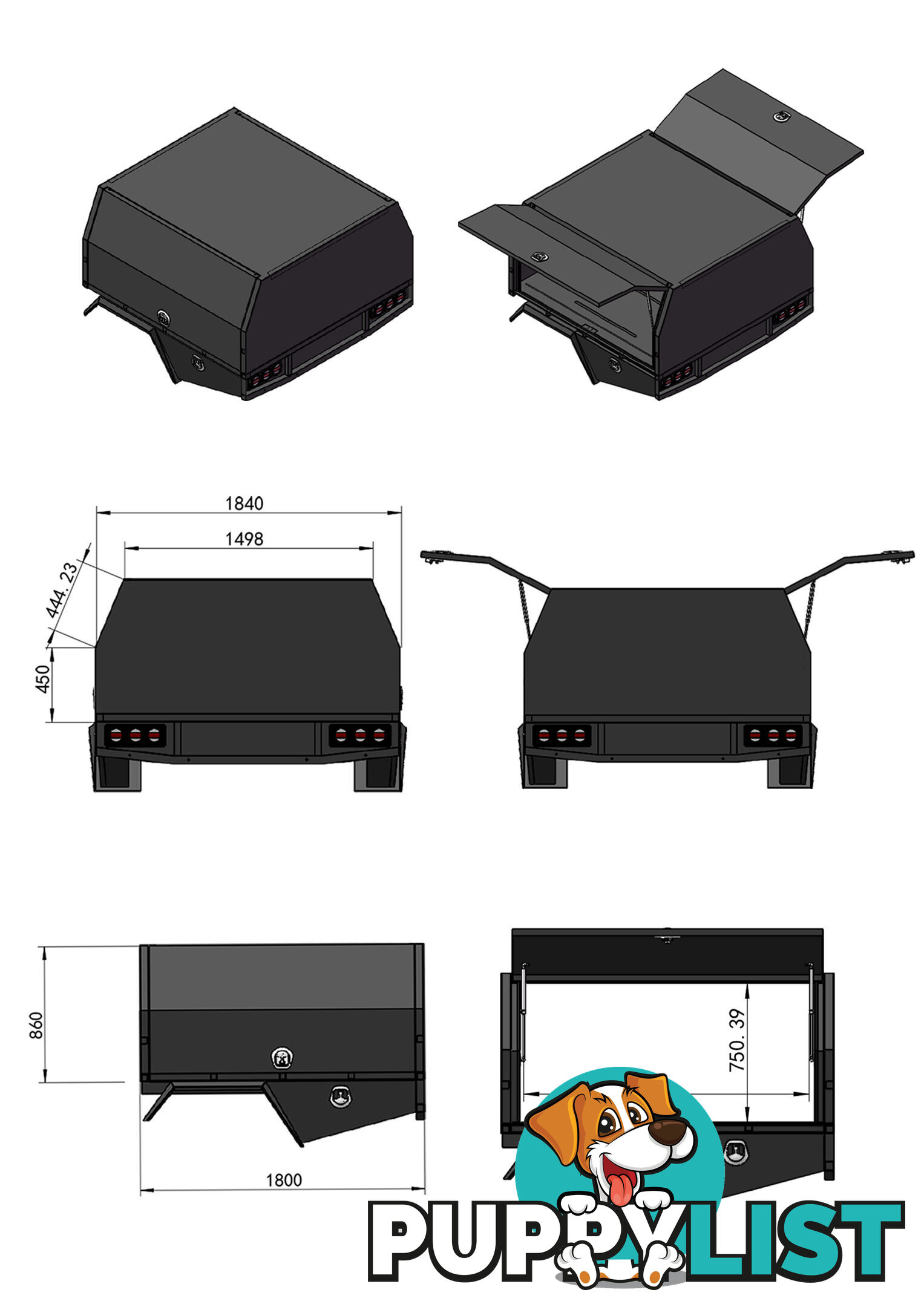 S1 1650MM SERVICE BODY FLAT ALLOY WITH 2 DOOR â BLACK