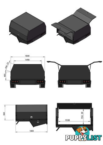 S1 1650MM SERVICE BODY FLAT ALLOY WITH 2 DOOR â BLACK