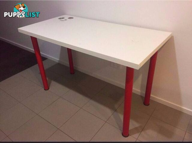 IKEA desk - white top, red legs