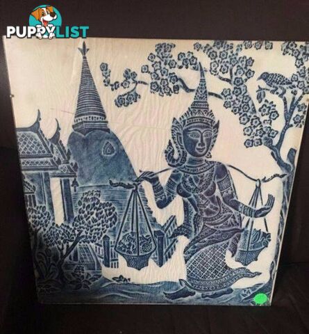 Thai fabric art on glass frame