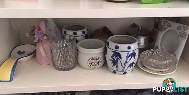 Vases, cups, ashtray, kitchen items