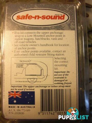 NEW SAFE N SOUND CAR SAFTY SEAT LOW MOUNTING KIT MADE IN AUSTRALI