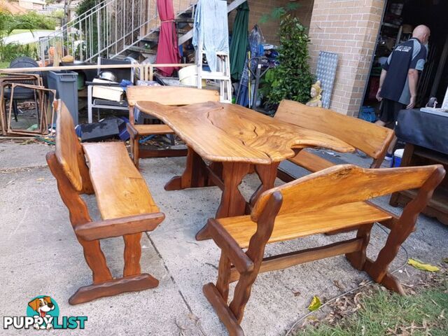 stunning wood slab dinning setting