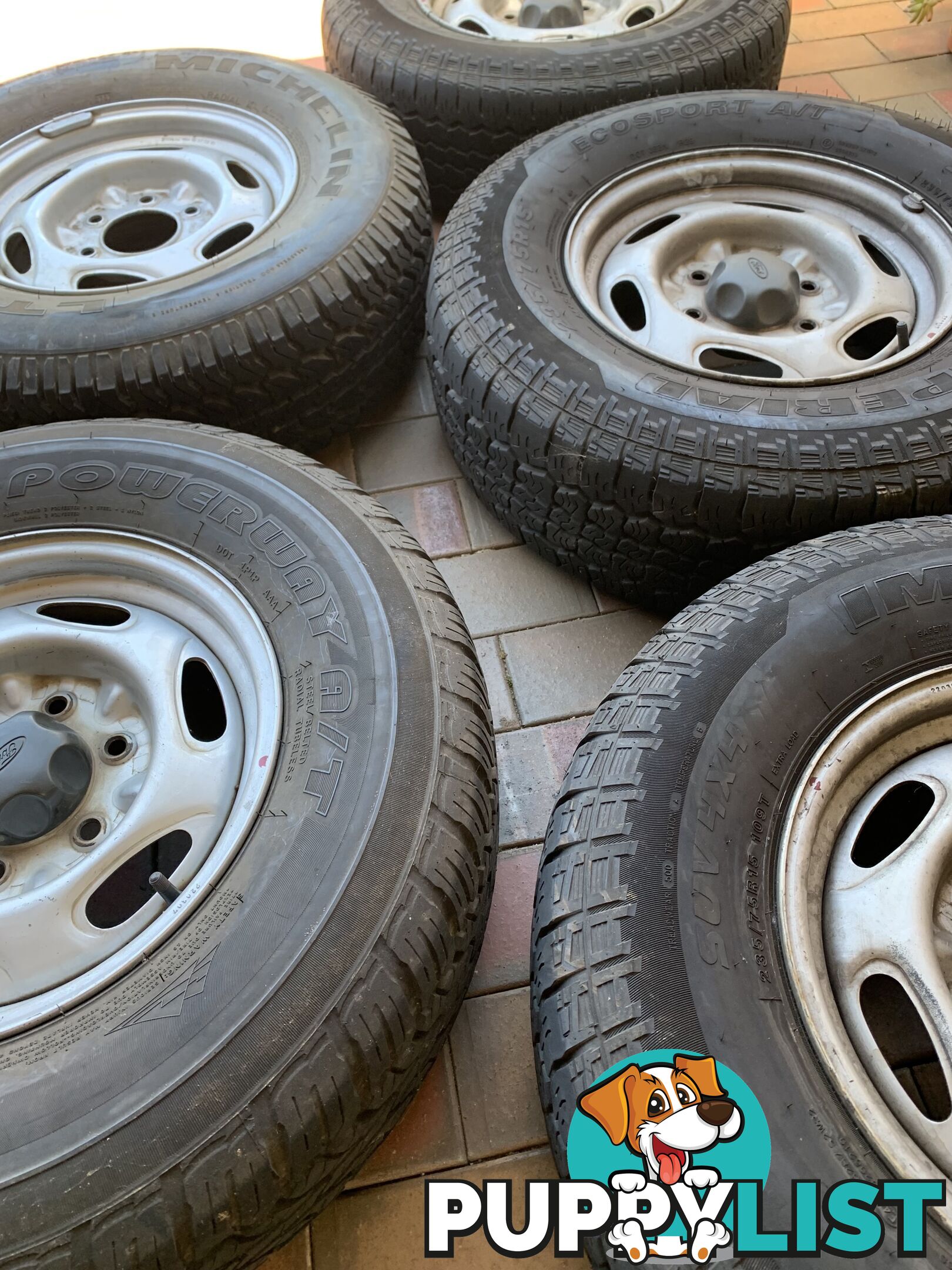 5 Ford Ranger Wheels - Steel Rims, Tyres and 4 Ford Centre Caps