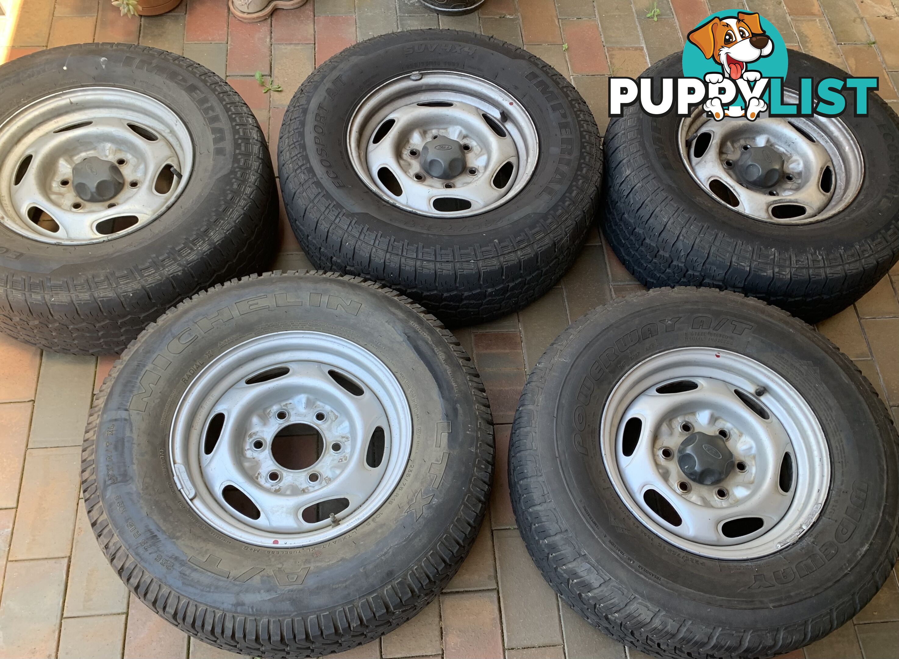 5 Ford Ranger Wheels - Steel Rims, Tyres and 4 Ford Centre Caps