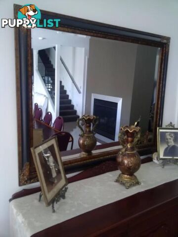 Mirror. Pre-War Vintage Cedar Buffet. Piano Stool. Clock etc